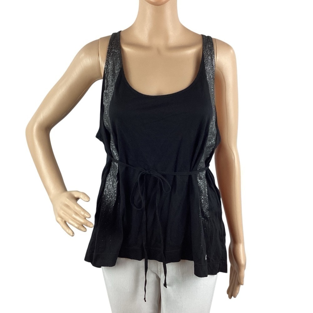 True Religion Black Metallic Trim Tank Top Size S Split Back